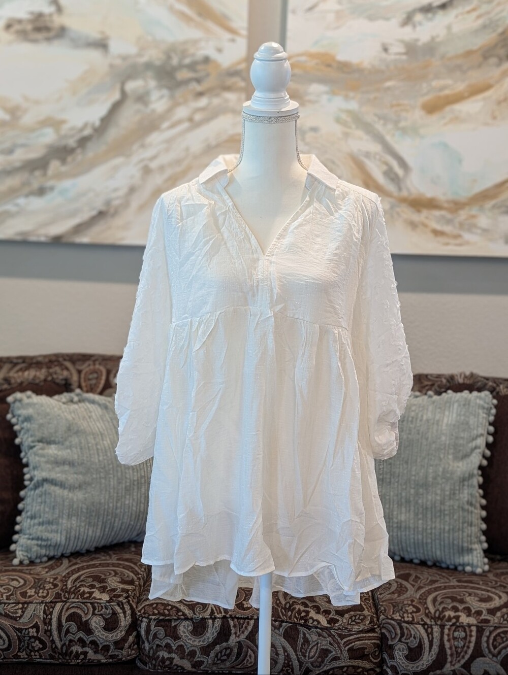 NWT White V-Neck Peasant Blouse